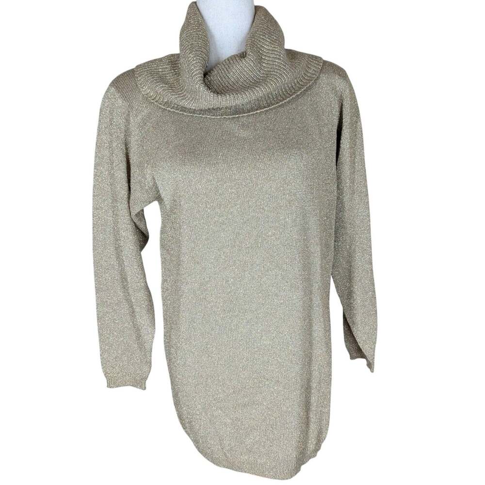 Vintage Jeanne Pierre Lambswool Blend Sweater Gold Cowl Turtleneck Size Small